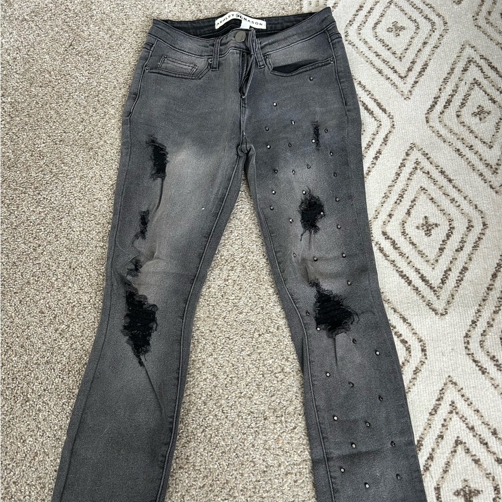 Ashley Mason Gray Distressed Skinny Jeans